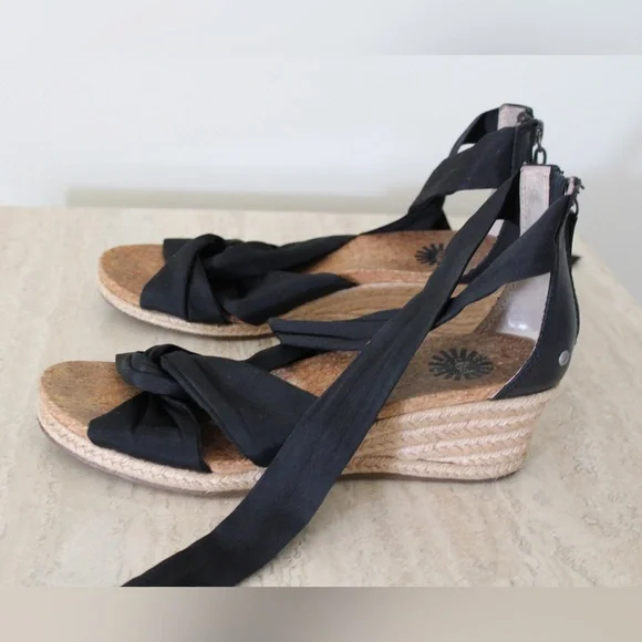 UGG Black Espadrilles Wedges Size 8 - Picture 7 of 9